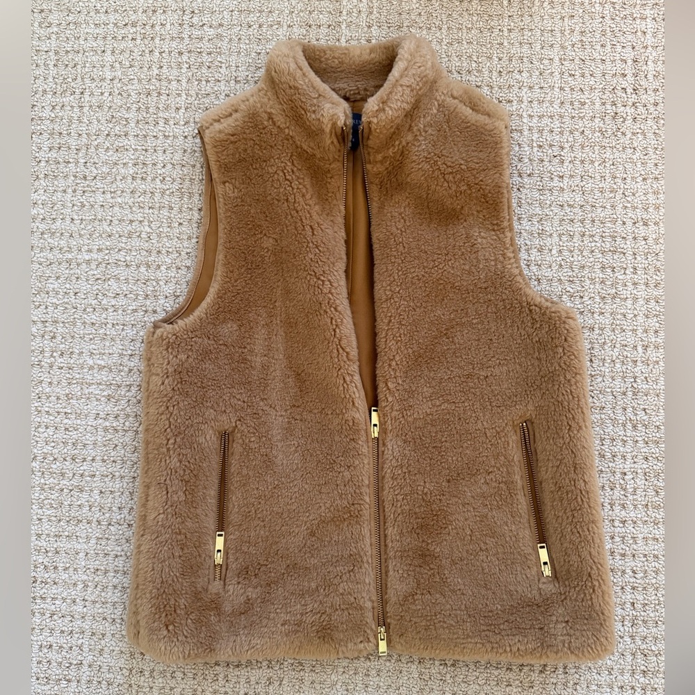 J. Crew women’s  tan shearling fleece vest